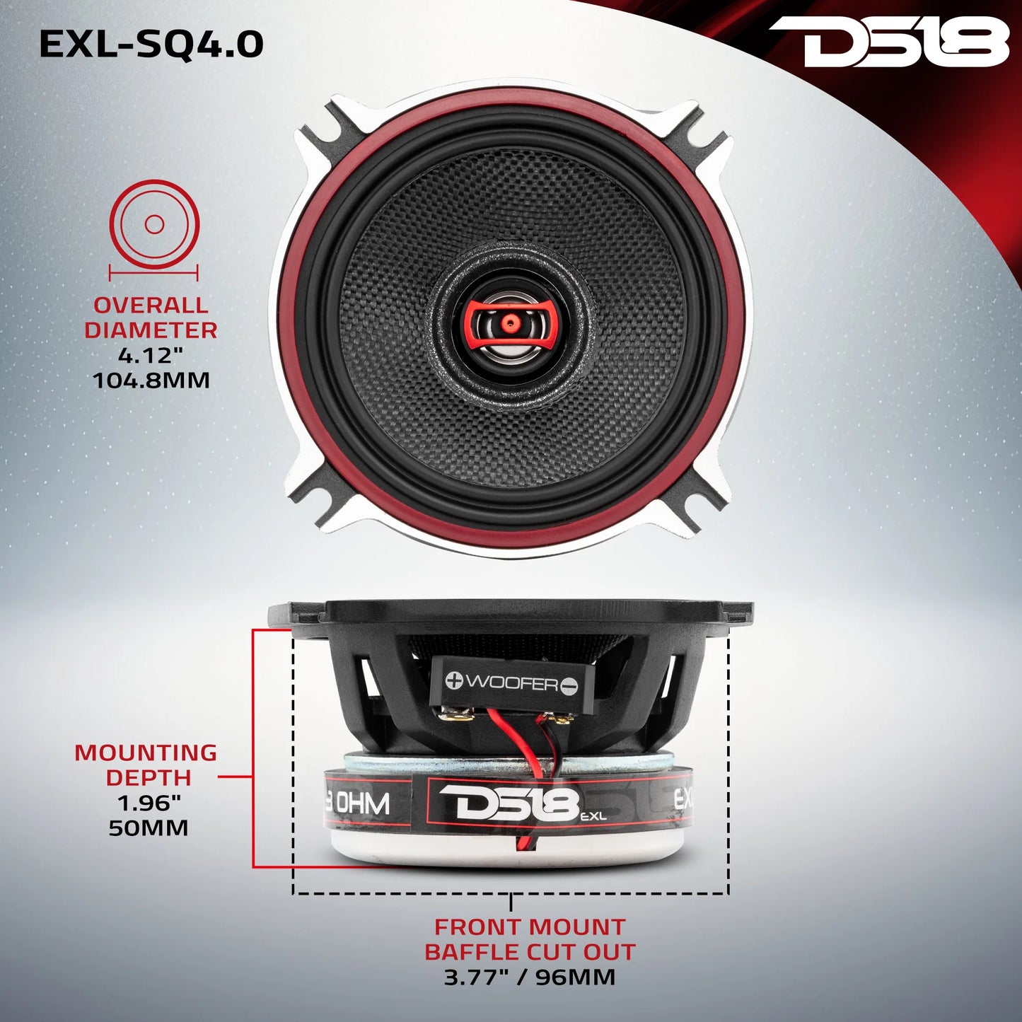 DS18 EXL 4" 2-Way Coaxial Speaker with Fiber Glass Cone | 60W RMS 3-Ohm