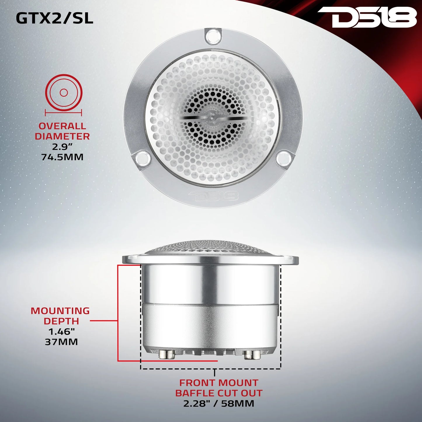 DS18 GTX2 3" Super Bullet Tweeter with Neodymium Magnet -Silver or Black