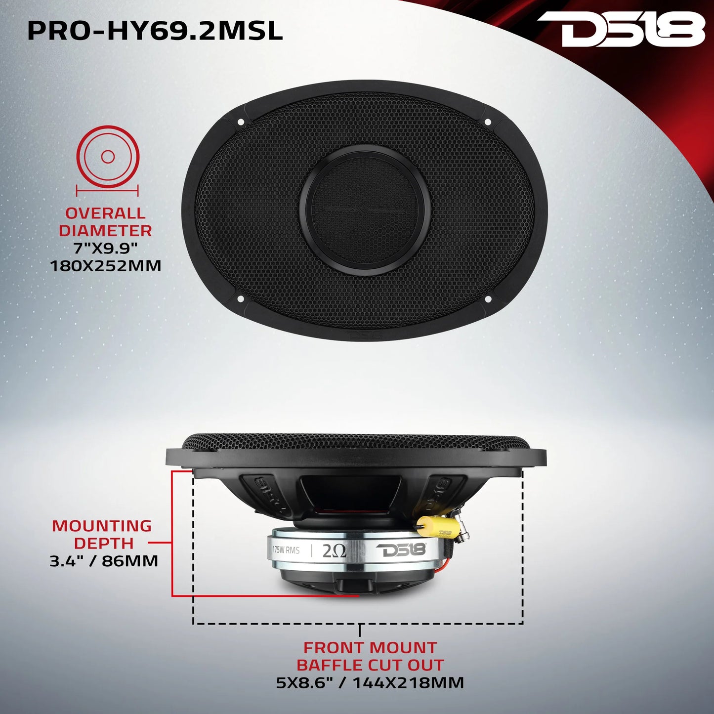 DS18 PRO 6x9” Hybrid Slim Loudspeaker with Water-Resistant Cone and Compression Driver Horn | 175W RMS 2/4/8 Ohm