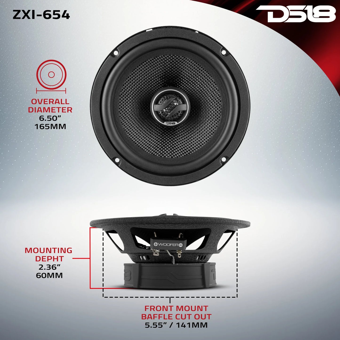 DS18 ZXI 6.5" 2-Way Coaxial Speakers with Kevlar Cone | 80W RMS 4-Ohm