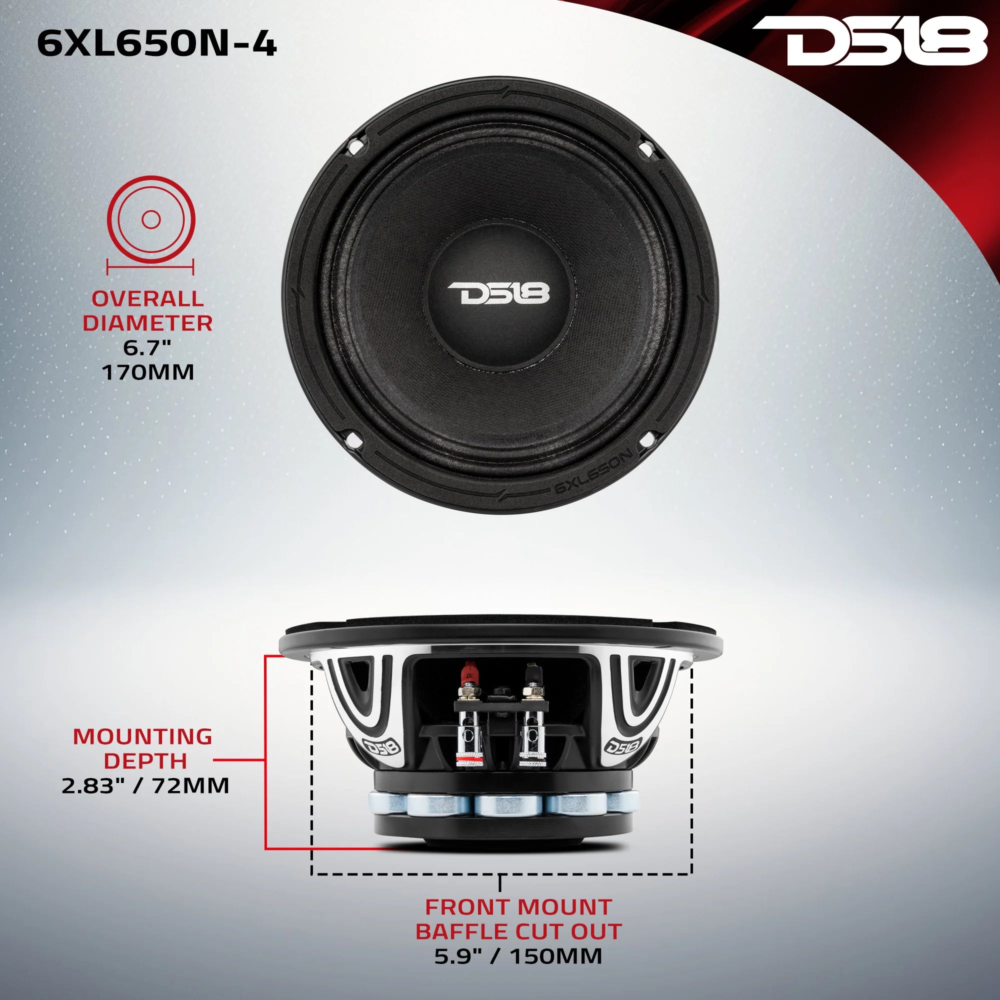 DS18 XL 6.5" Neodymium Rings Mid-Range Loudspeaker 325 Watts 4-Ohm