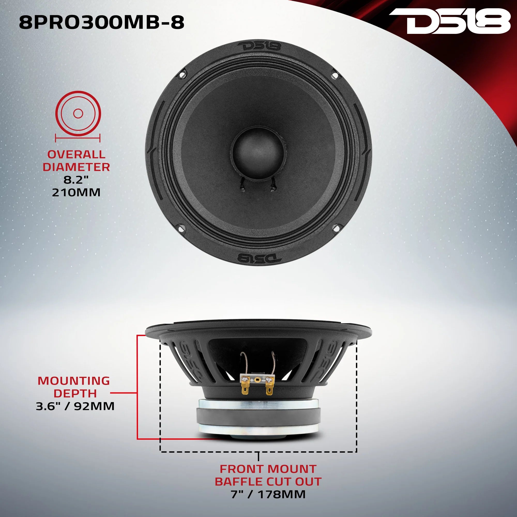 DS18 8" Mid-Bass Loudspeaker 150 Watts Rms 4 or 8-Ohm