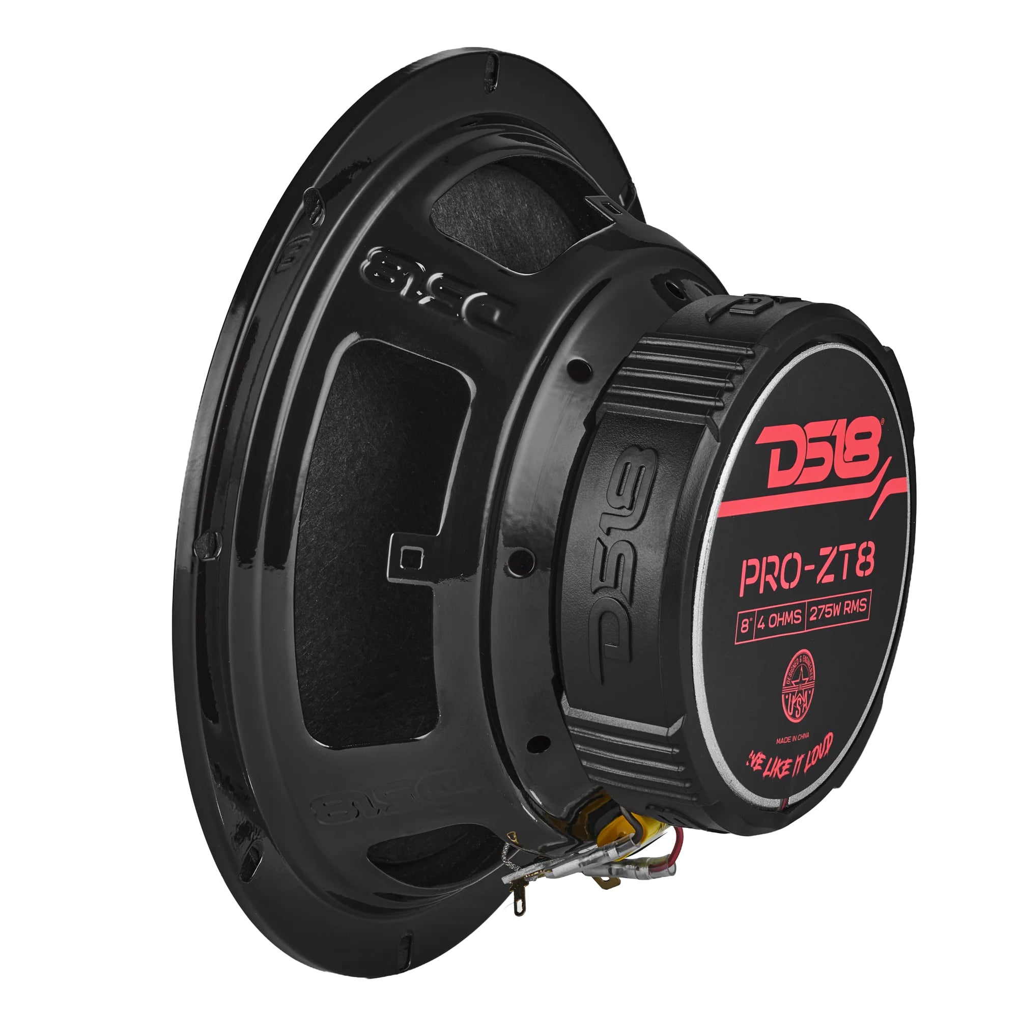 DS18 PRO-ZT 8" Coaxial Mid-Range Loudspeaker with Water-Resistant Cone Built-in Bullet Tweeter and Grill | 275W RMS 4-Ohm