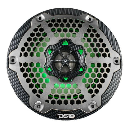 DS18 NXL 6.5" 2-Way Coaxial Marine Speaker With LED RGB Lights 100 Watts Rms 4-Ohm - Black Carbon Fiber