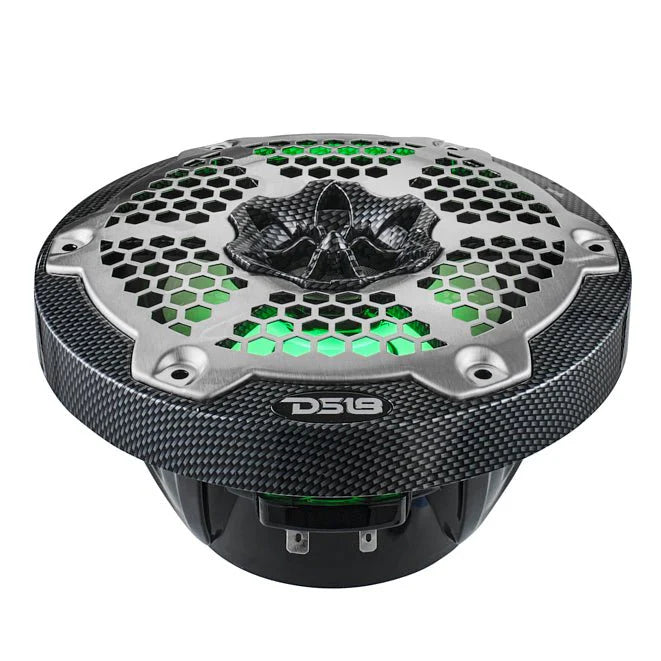 DS18 NXL 8" 2-Way Coaxial Marine Speaker With LED RGB Lights 125 Watts Rms 4-Ohm - Black Carbon Fiber