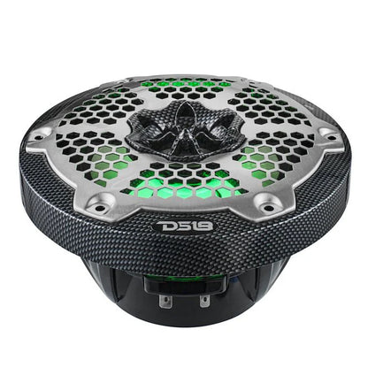 DS18 NXL 8" 2-Way Coaxial Marine Speaker With LED RGB Lights 125 Watts Rms 4-Ohm - Black Carbon Fiber