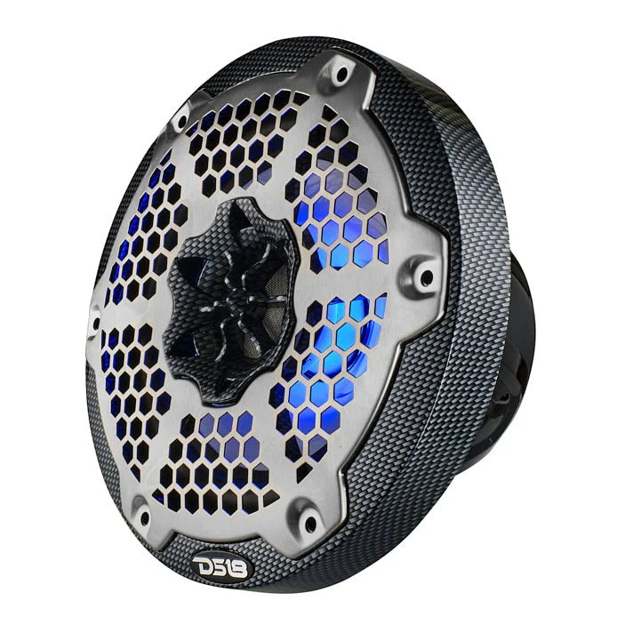 DS18 NXL 6.5" 2-Way Coaxial Marine Speaker With LED RGB Lights 100 Watts Rms 4-Ohm - Black Carbon Fiber
