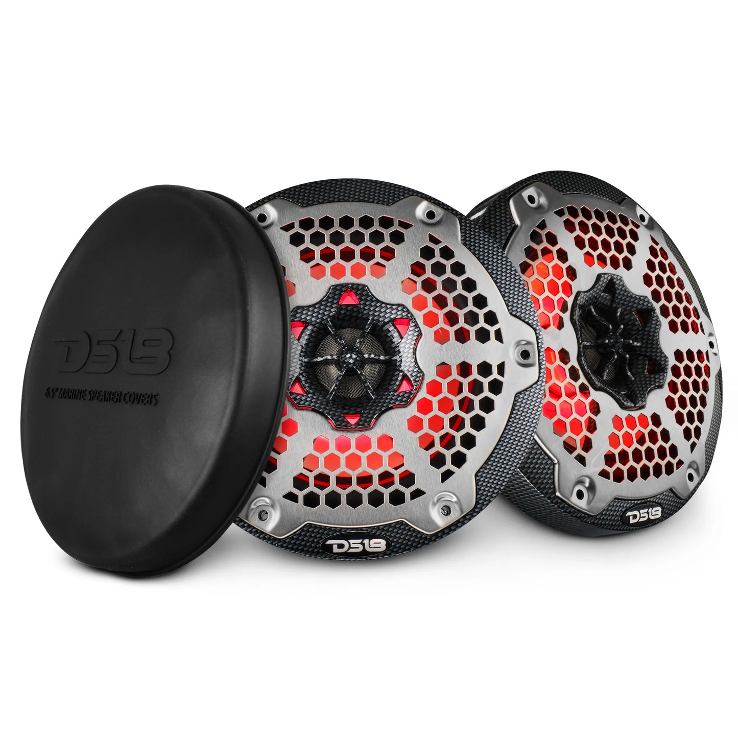DS18 NXL 8" 2-Way Coaxial Marine Speaker With LED RGB Lights 125 Watts Rms 4-Ohm - Black Carbon Fiber
