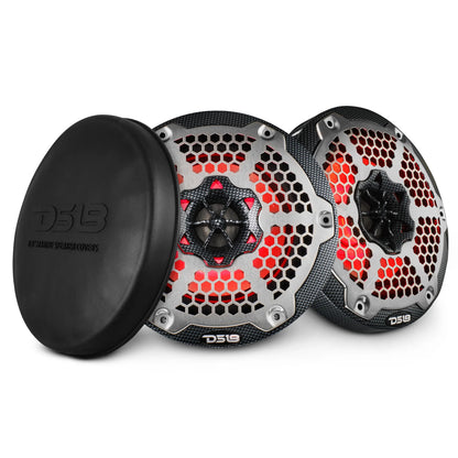 DS18 NXL 8" 2-Way Coaxial Marine Speaker With LED RGB Lights 125 Watts Rms 4-Ohm - Black Carbon Fiber