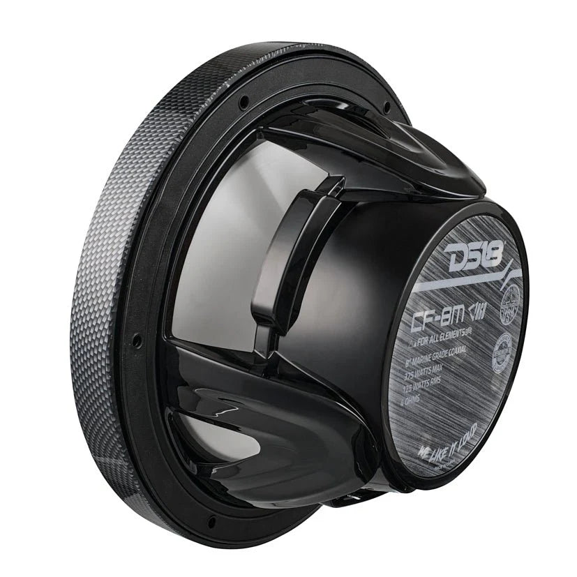 DS18 NXL 8" 2-Way Coaxial Marine Speaker With LED RGB Lights 125 Watts Rms 4-Ohm - Black Carbon Fiber