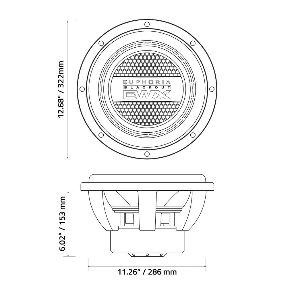 Euphoria EWXB12D2 : 12" Dual 2 or 4-Ohm Subwoofer Black Out Edition