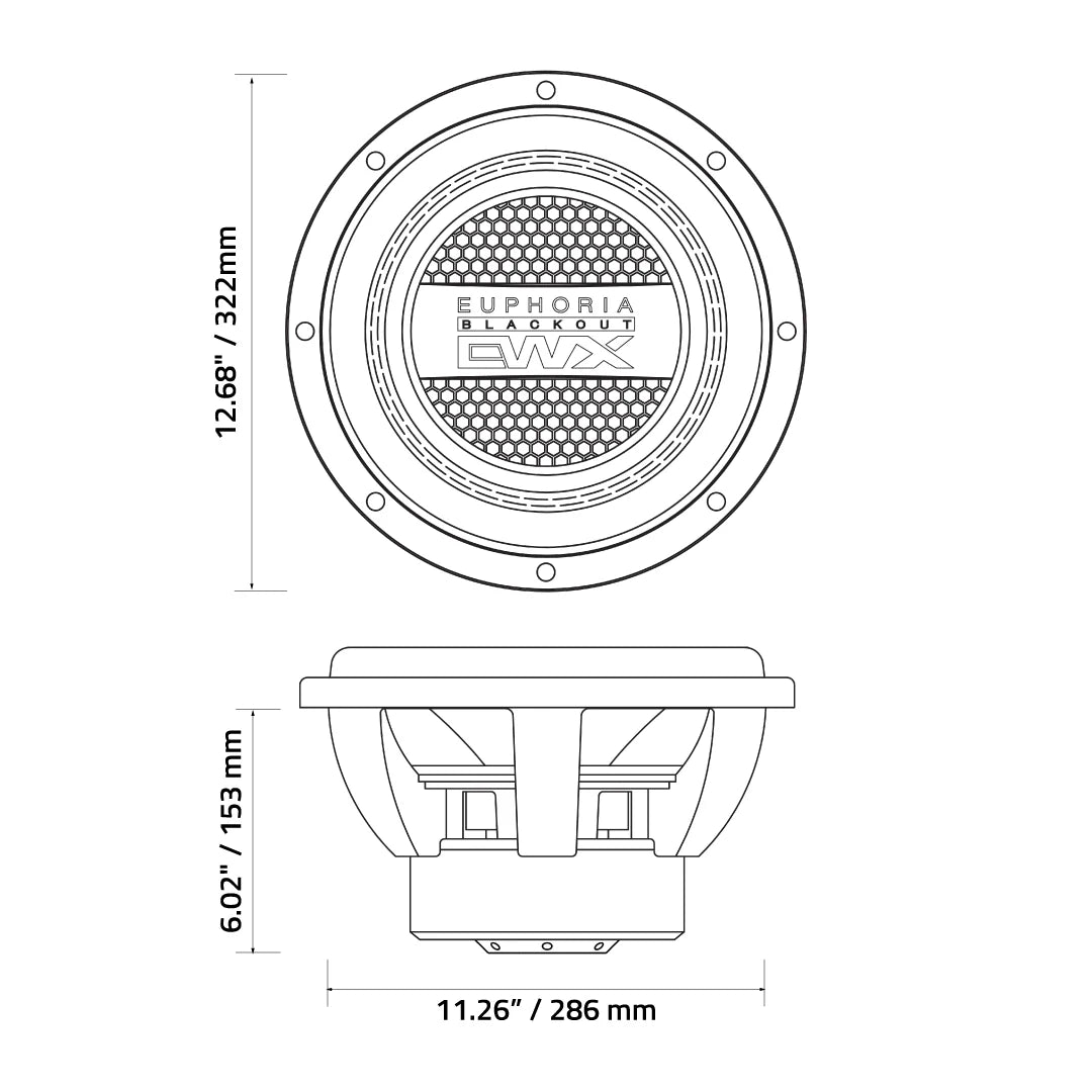 Euphoria EWXB12D2 : 12" Dual 2 or 4-Ohm Subwoofer Black Out Edition