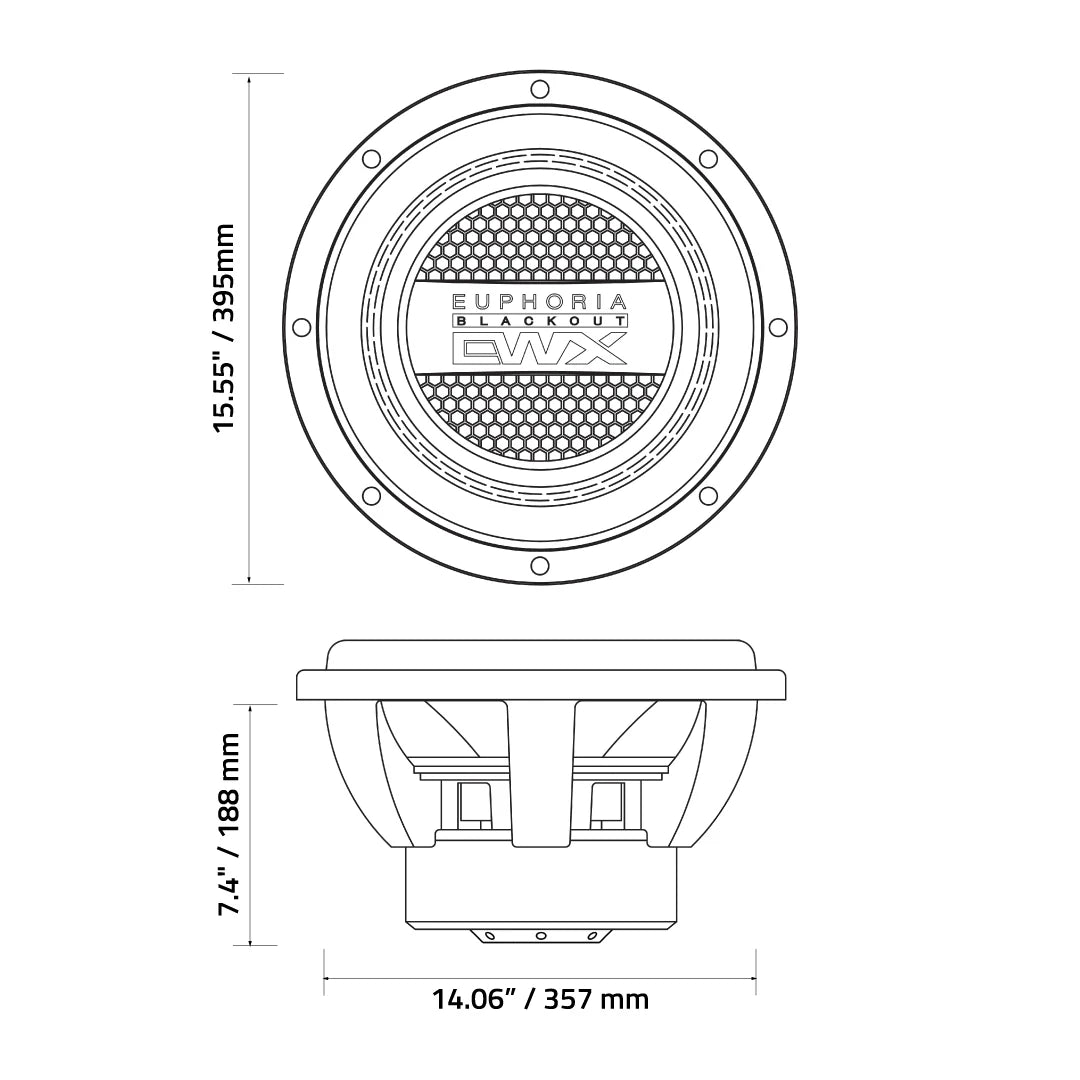 Euphoria EWXB15D2 : 15" Dual 2 or 4-Ohm Subwoofer Black Out Edition