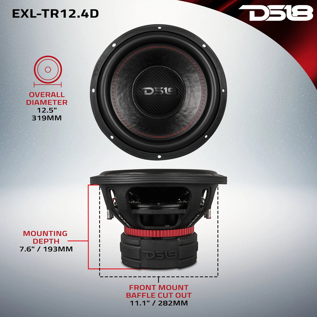 DS18 EXL 12” Subwoofer Dual Stack with Reinforced Cone 1500 Watts RMS 3" Dvc 4-Ohm