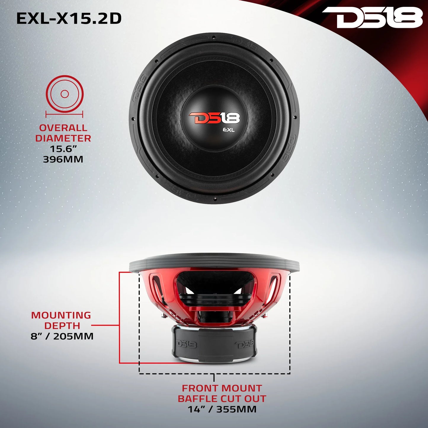 DS18 EXL-X 15" Subwoofer 1250 Watts Rms DVC 2-Ohms