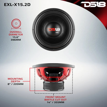 DS18 EXL-X 15" Subwoofer 1250 Watts Rms DVC 2-Ohms