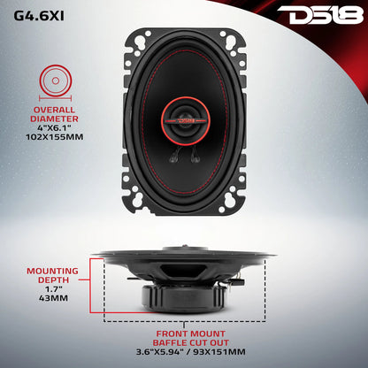 DS18 GEN-X 4x6 2-Way Coaxial Speakers 45 Watts Rms 4-Ohm