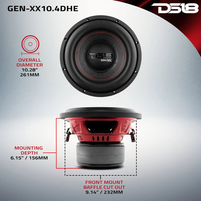 DS18 GEN-XX 10" High Excursion Subwoofer Double Stacked Magnets 500 Watts Rms DVC 4-Ohm