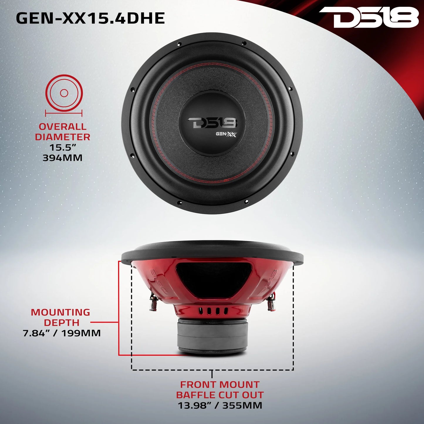 DS18 GEN-XX 15" High Excursion Subwoofer Double Stacked Magnets 600 Watts Rms DVC 4-Ohm