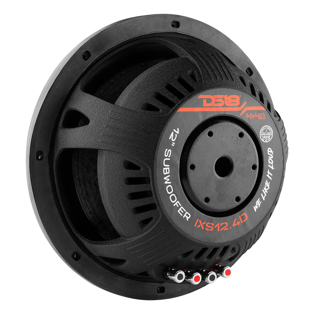 DS18 IXS Shallow-Mount 12" Fiber Glass Subwoofer 800 Watts Rms SVC or DVC 4-Ohm