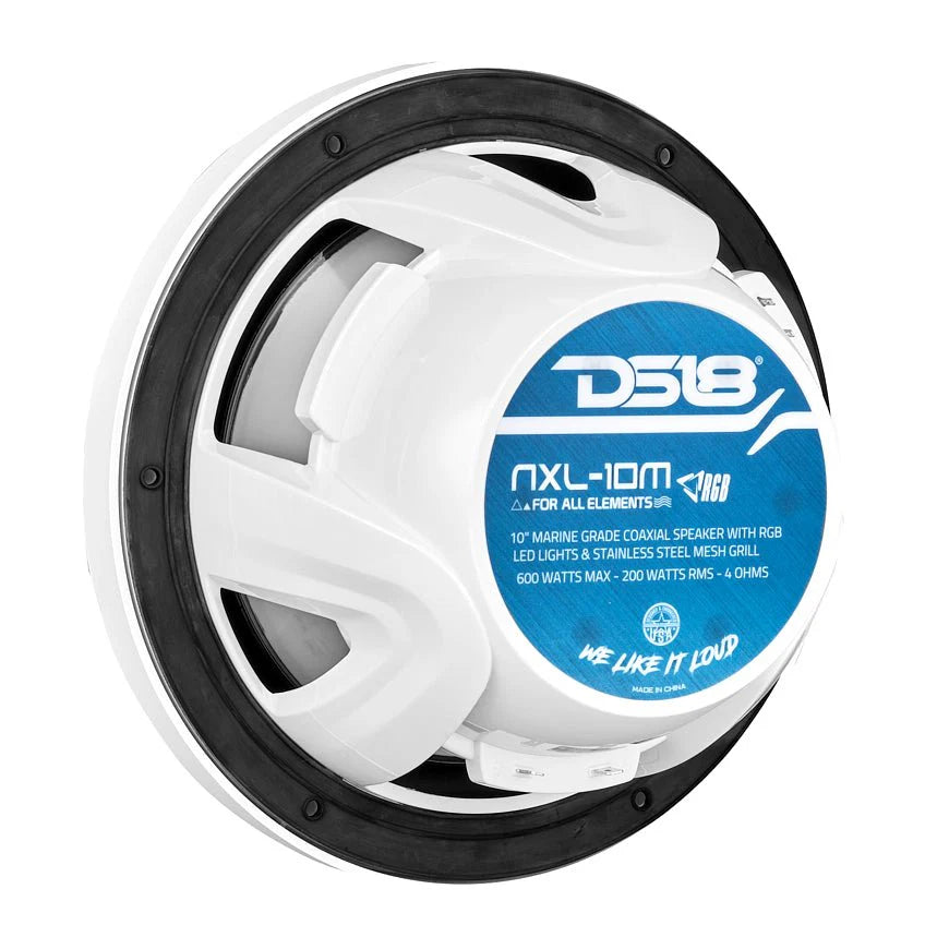 DS18 NXL 10" 2-Way Coaxial Marine Speaker with RGB LED Lights 200 Watts Rms 4-Ohm