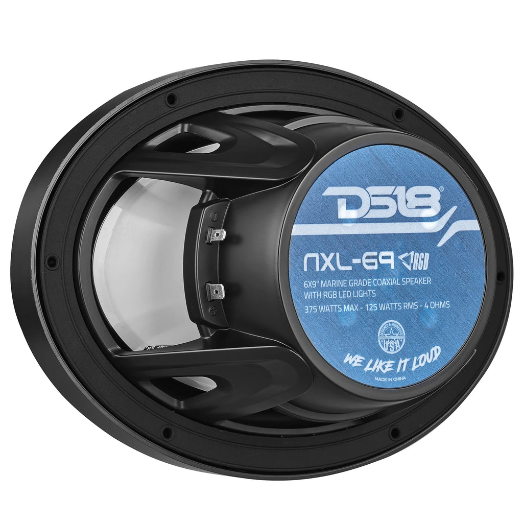 DS18 NXL 6x9" 2-Way Coaxial Marine Speaker with LED RGB Lights | 125W RMS 4-Ohm