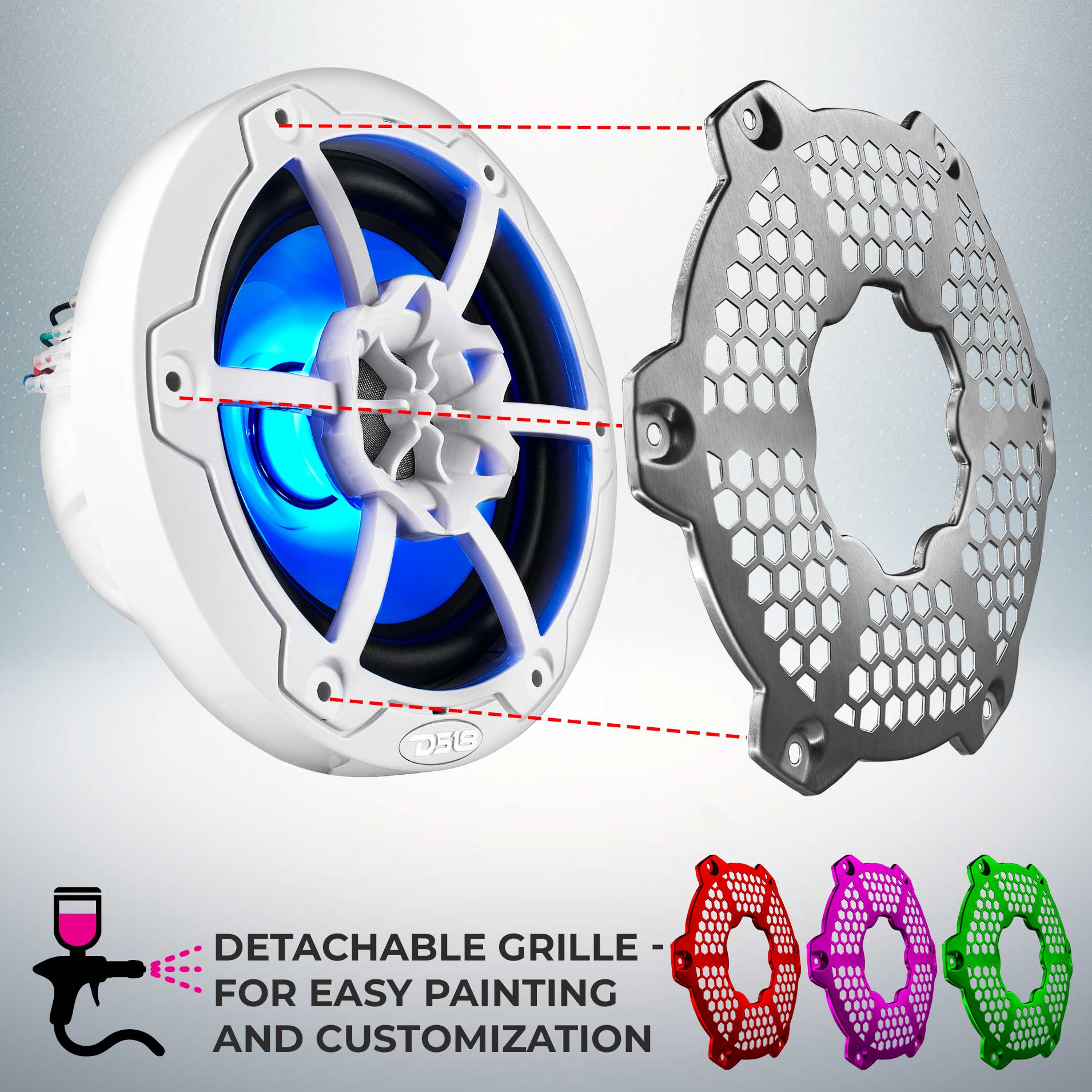 DS18 NXL 6.5" 2-Way Coaxial Marine Speaker With LED RGB Lights 100 Watts Rms 4-Ohm