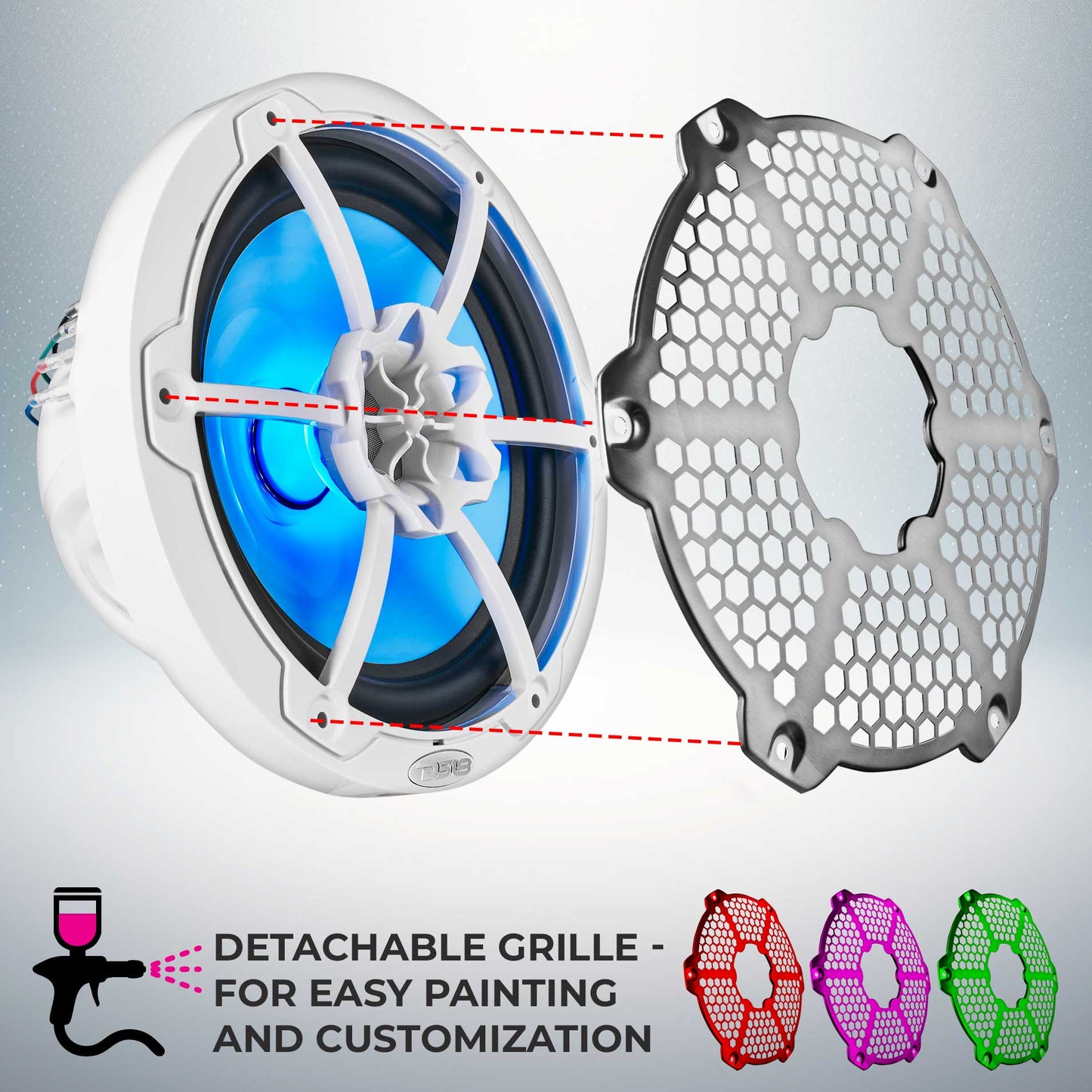 DS18 NXL 8" 2-Way Coaxial Marine Speaker With LED RGB Lights 125 Watts Rms 4-Ohm