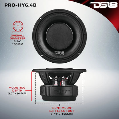 DS18 PRO 6.5" Coaxial Hybrid Mid-Range Water resistant Cone Loudspeaker with Built-in Driver 225 Watts Rms 4-Ohm