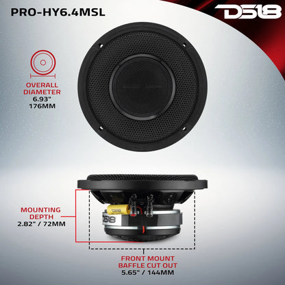 DS18 PRO 6.5" Shallow Coaxial Hybrid Mid-Range Loudspeaker with Built-in Driver | 150W RMS 4-Ohm