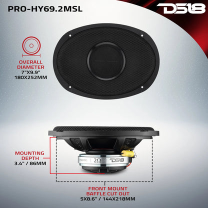 DS18 PRO 6x9” Hybrid Slim Loudspeaker with Water-Resistant Cone and Compression Driver Horn | 175W RMS 2/4/8 Ohm
