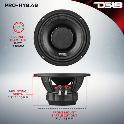 DS18 PRO 8" Coaxial Hybrid Mid-Range Water resistant Cone Loudspeaker with Built-in Driver 250 Watts Rms 4-Ohm