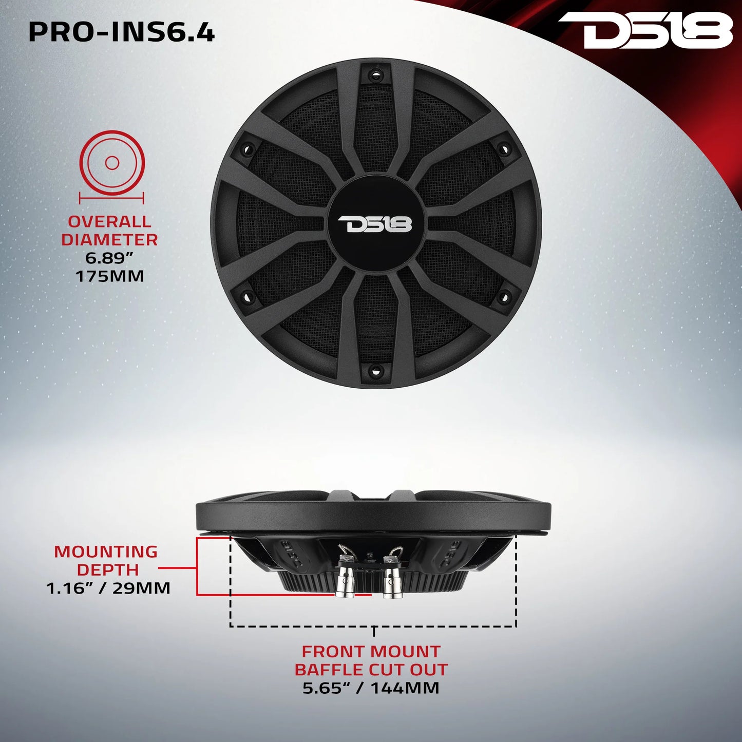 DS18 6.5” Ultra Slim Mid-Range Loudspeaker with Neodymium Magnet | 120W RMS 4-Ohm