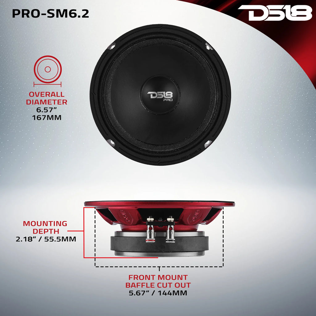 DS18 PRO 6.5" Slim Mid-Range Loudspeaker with Water-Resistant Cone | 200W RMS 2-Ohm