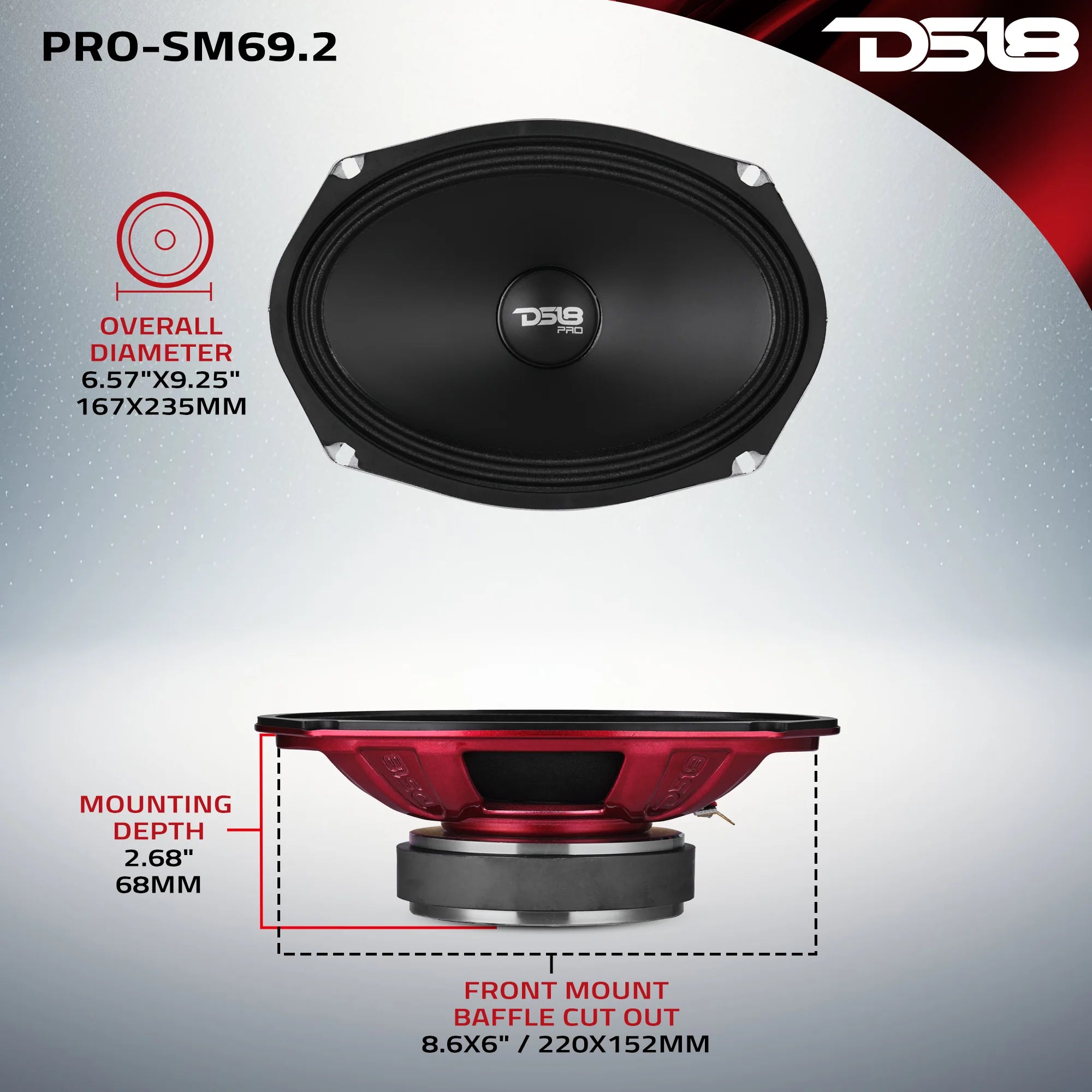 DS18 PRO 6x9" Slim Water-Resistant Mid-Range Loudspeaker | 250W RMS 2-Ohm