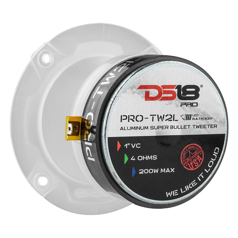 DS18 3.8" Super Bullet Tweeter 120 Watts 1" Aluminum 4-Ohm Vc with RGB LED Lights