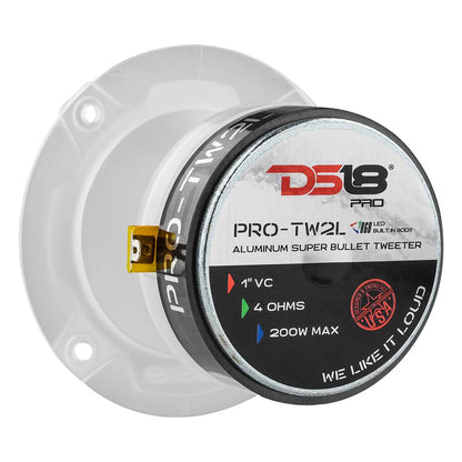 DS18 3.8" Super Bullet Tweeter 120 Watts 1" Aluminum 4-Ohm Vc with RGB LED Lights