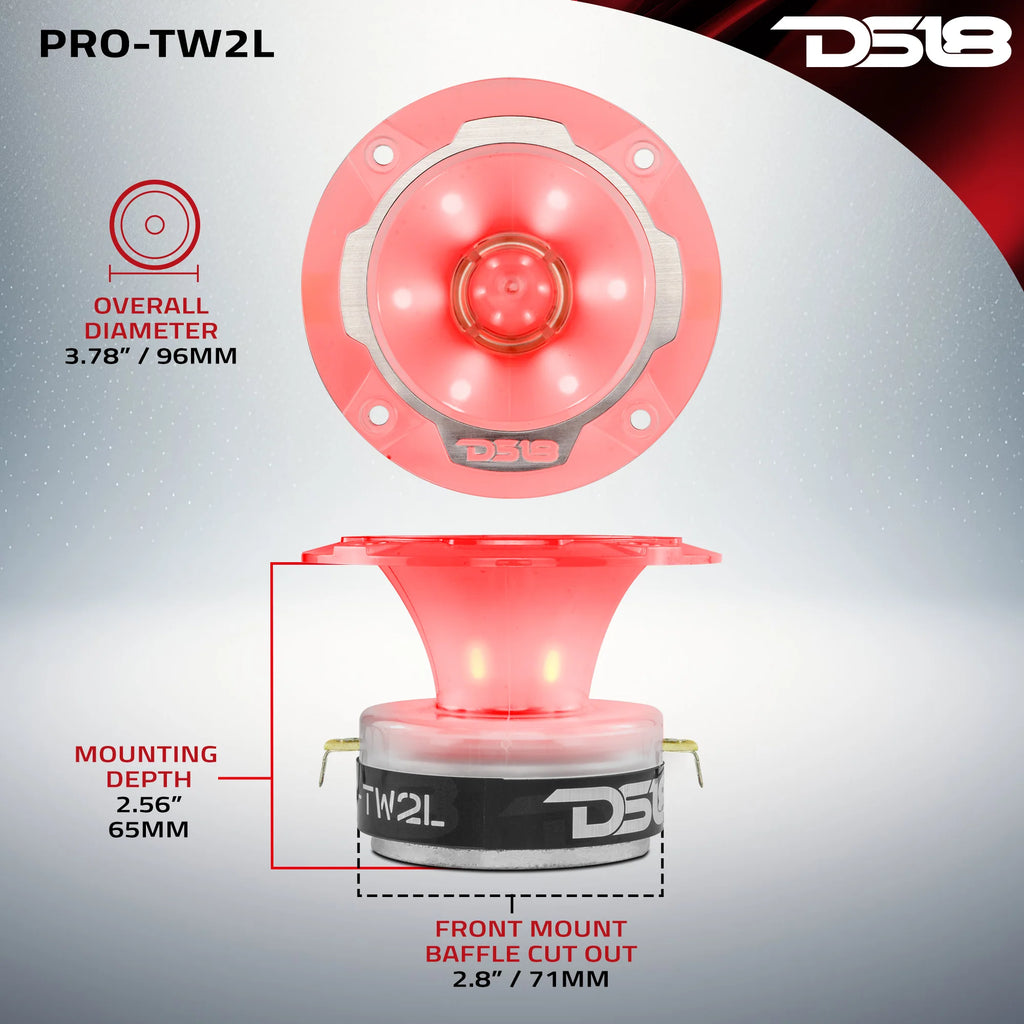 DS18 3.8" Super Bullet Tweeter 120 Watts 1" Aluminum 4-Ohm Vc with RGB LED Lights