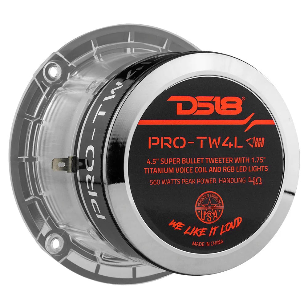 DS18 4.5" Super Bullet Tweeter 280 Watts 1.75" Titanium 4-Ohm Vc with RGB LED Lights