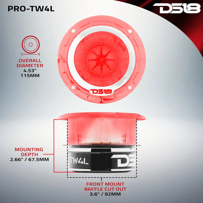 DS18 4.5" Super Bullet Tweeter 280 Watts 1.75" Titanium 4-Ohm Vc with RGB LED Lights