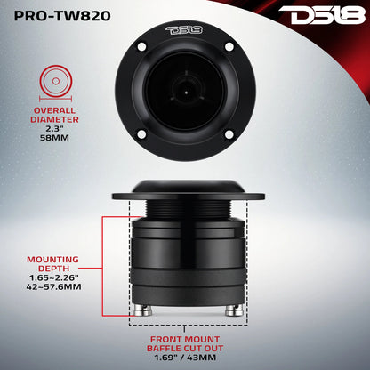 DS18 2.3" High Compression Neodymium Super Bullet Tweeter 100 Watts 1.4" Aluminum 4-Ohm Vc