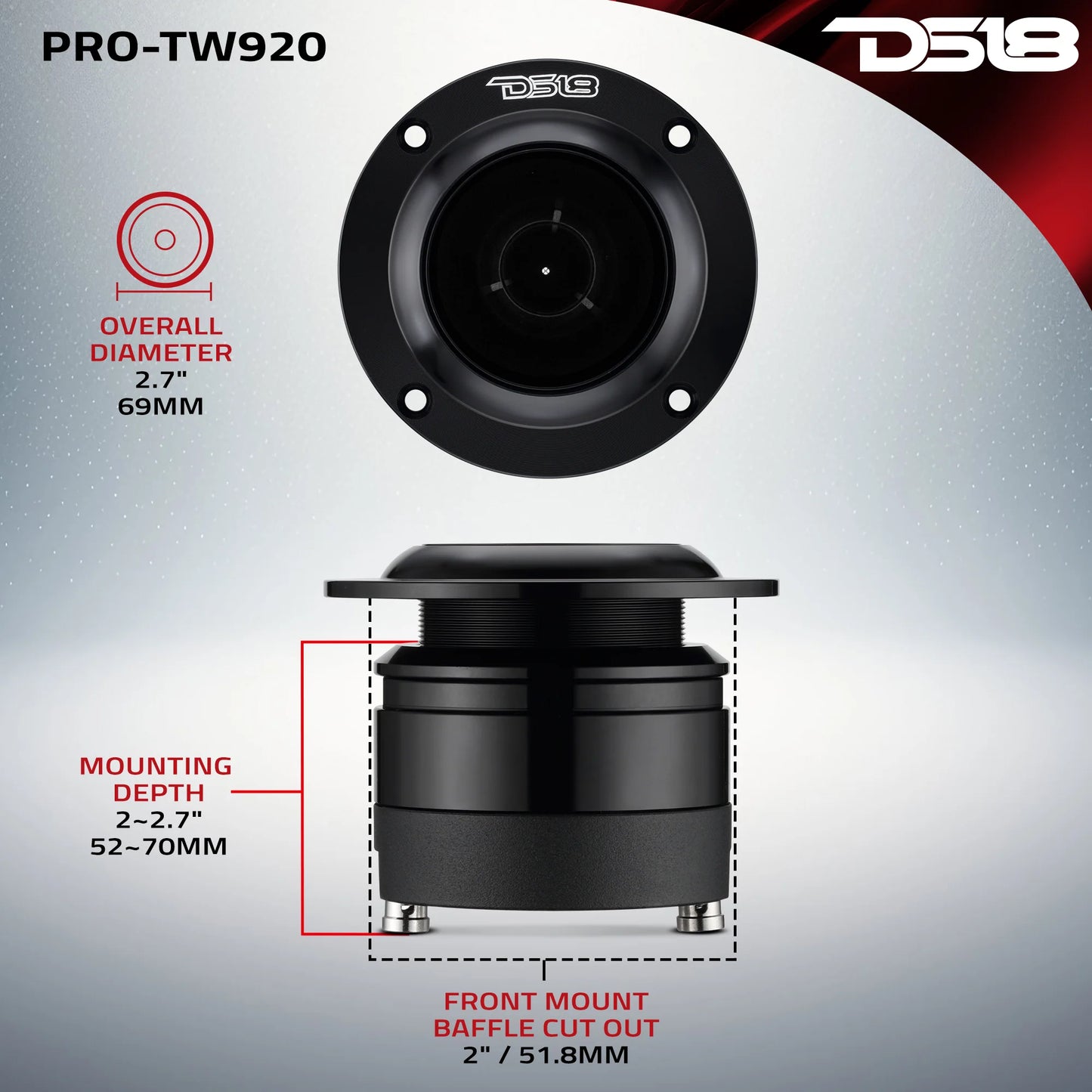 DS18 2.7" High Compression Neodymium Super Bullet Tweeter 160 Watts 1.4" Titanium 4-Ohm Vc