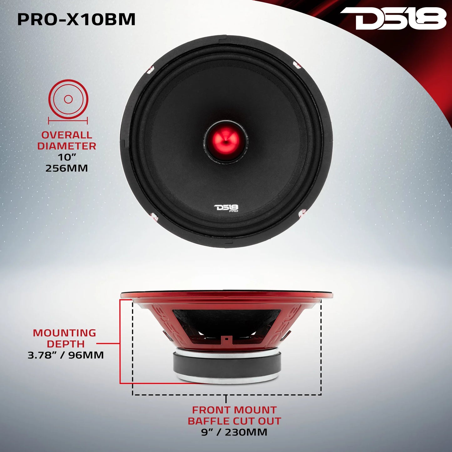 DS18 PRO-X 10" Mid-Range Bullet Loudspeaker | 300W RMS 8-Ohm