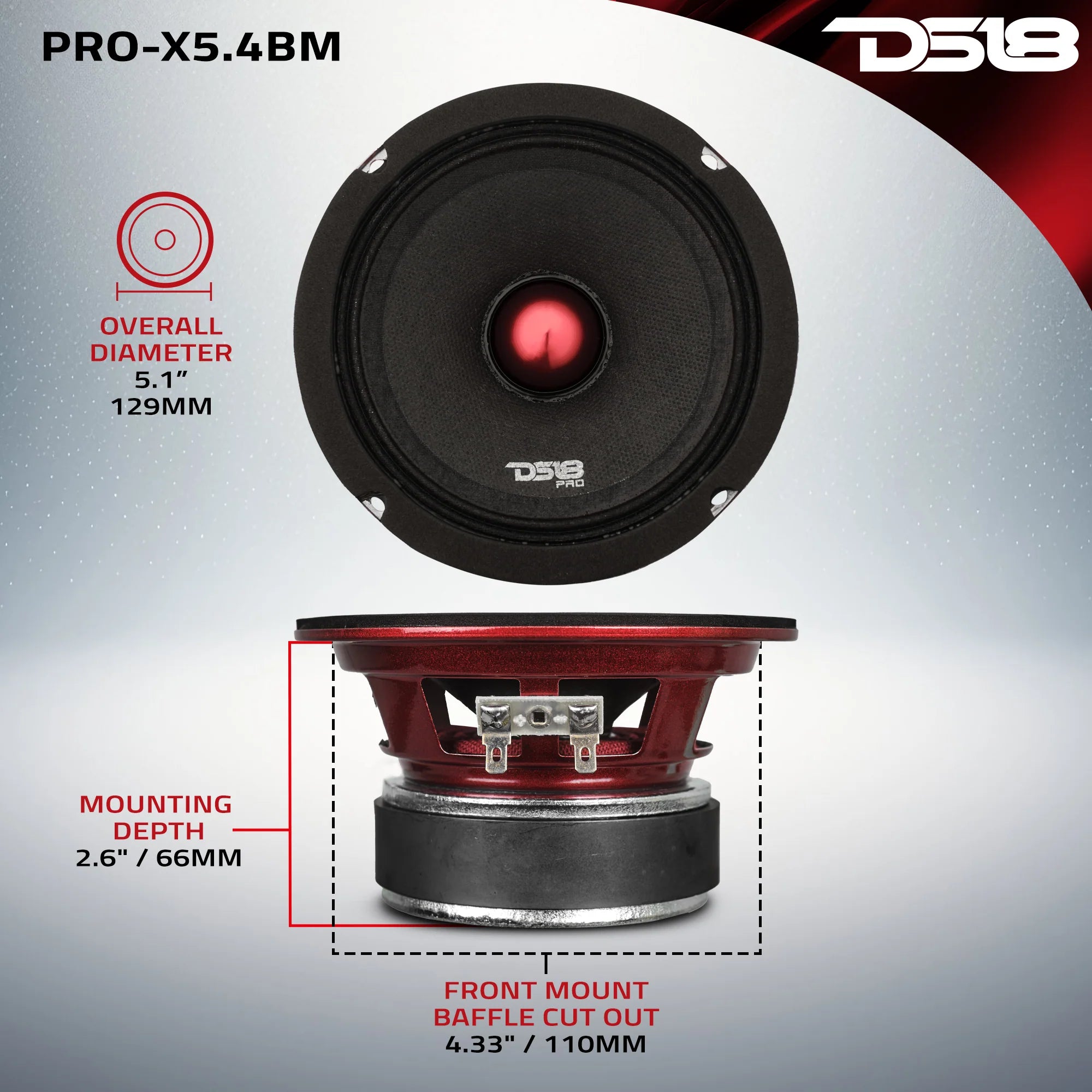 DS18 PRO-X 5.25" Mid-Range Loudspeaker with Bullet | 150W RMS 4-Ohm