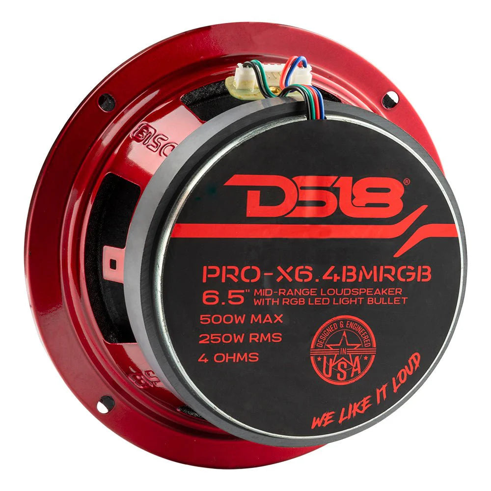 DS18 PRO-X 6.5" Mid-Range Loudspeaker with RGB Light Bullet 250 Watts Rms 4-Ohm
