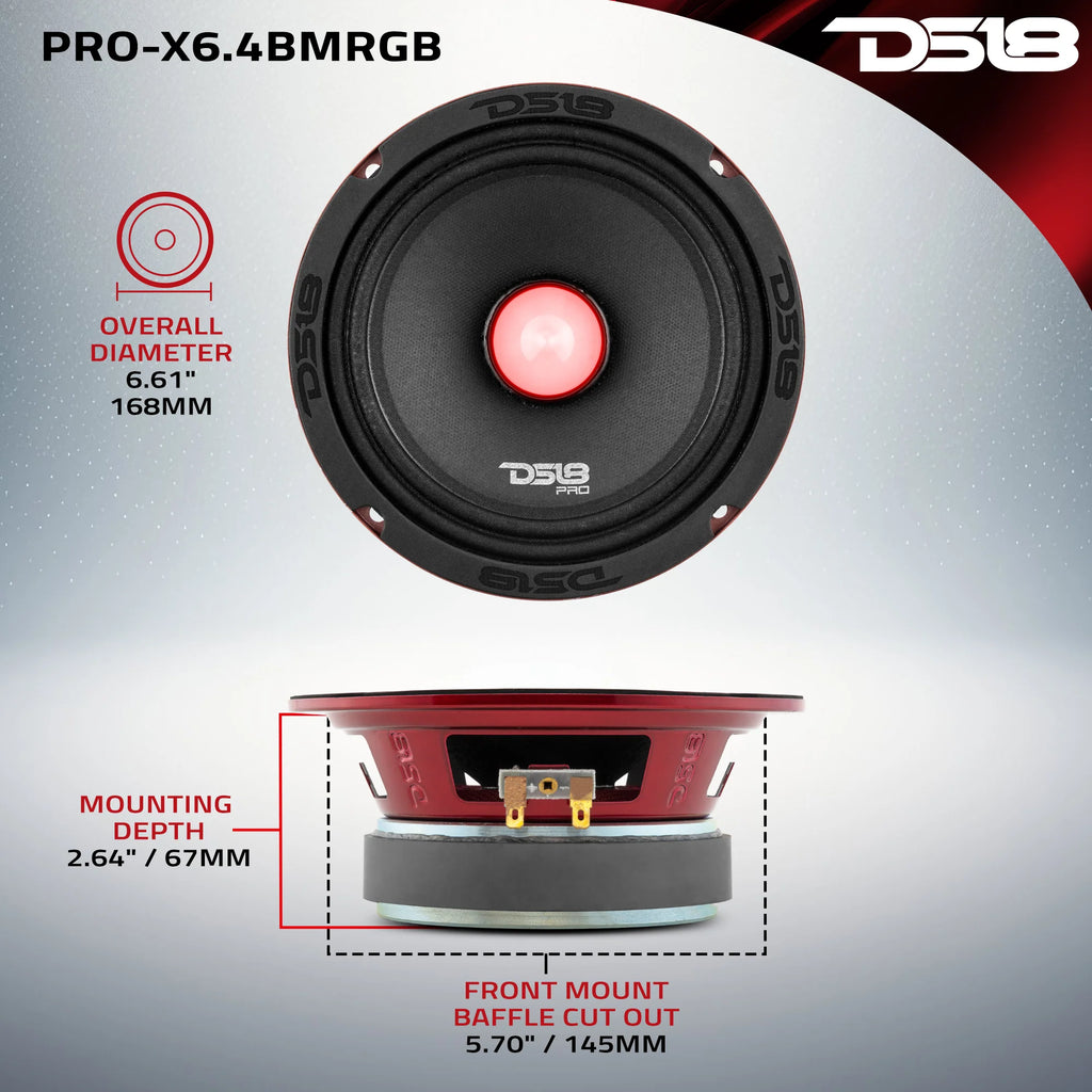 DS18 PRO-X 6.5" Mid-Range Loudspeaker with RGB Light Bullet 250 Watts Rms 4-Ohm