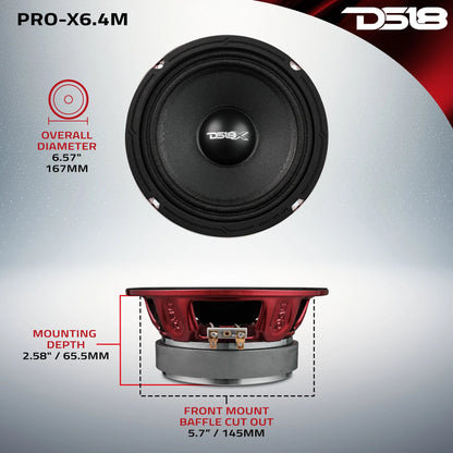 DS18 PRO-X 6.5" Mid-Range Loudspeaker 250 Watts Rms 4 or 8-Ohm