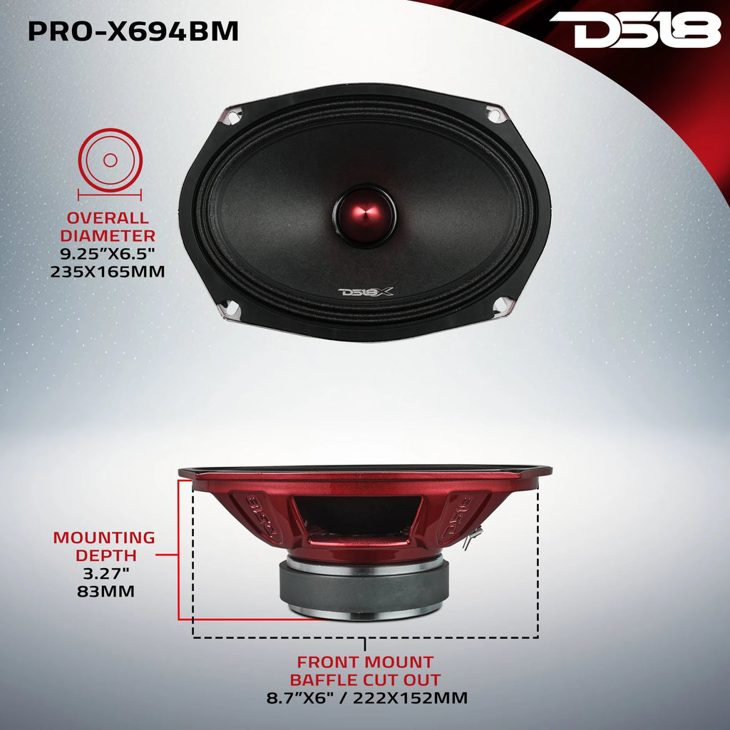 DS18 PRO-X 6X9" Mid-Range Loudspeaker with Bullet | 200W RMS 4 or 8-Ohm