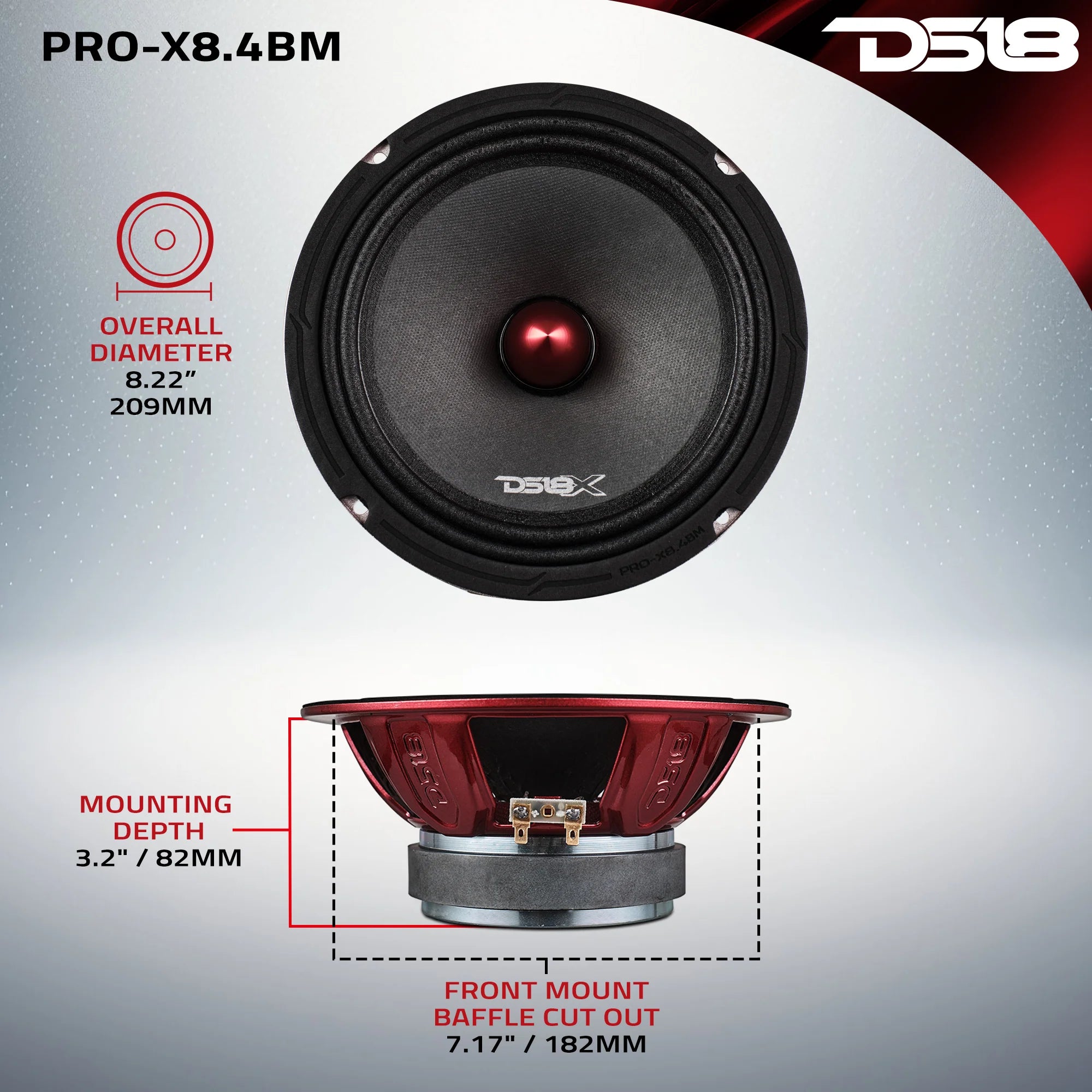 DS18 PRO-X 8" Mid-Range Bullet Loudspeaker | 275W RMS 4 or 8-Ohm