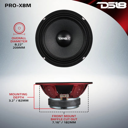 DS18 PRO-X 8" Mid-Range Loudspeaker 275 Watts Rms 8-Ohm